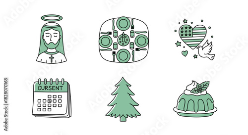 Festive icons collection: peace, tradition, faith, and celebration in minimalist style