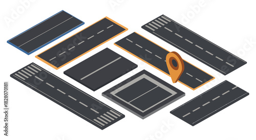 isometric vector urban road collection featuring multiple lane types, intersections, and street layouts, ideal for city planning, urban design, transportation maps, and digital or print infrastructure