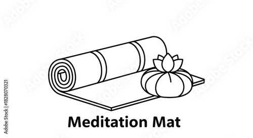 Linear yoga mat with zen lotus flower for meditation and wellness