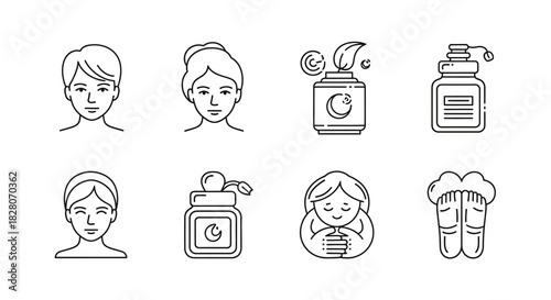 Skincare icons: minimalist line art collection for beauty and wellness