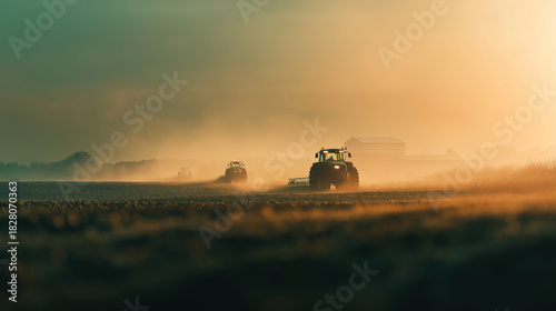 tractor land agriculture dusk ecology industry modern agriculture cultivation visual