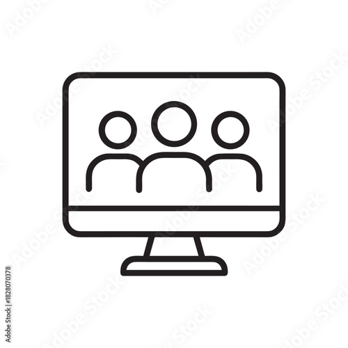 Business management team video conference icon black and white vector illustration of online collaboration and remote leadership meeting on computer screen
