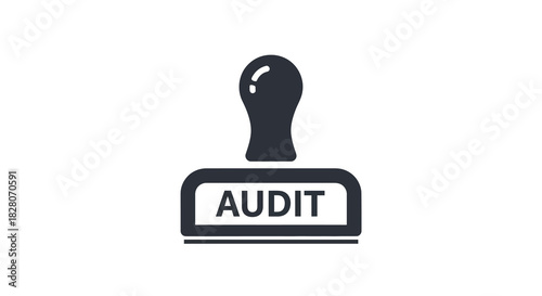 Monochrome audit stamp icon on white background for business and finance