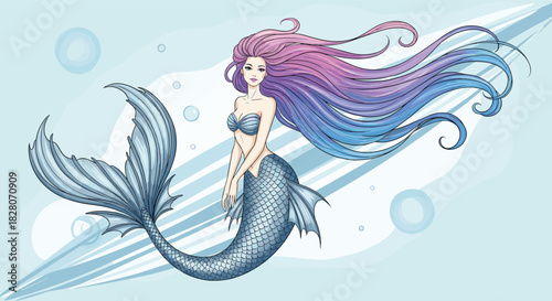 Vintage Mermaid Logo Emblem Design Black and White Vector, Mythical Sea Siren with Stars and Ocean Waves in Circle Frame, Nautical Tattoo Graphic Illustration