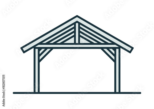 An illustration of an open-sided wooden structure with a gabled roof.