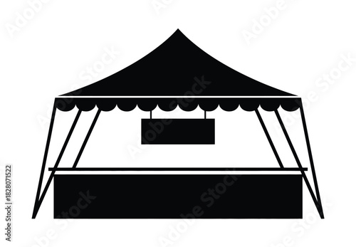 A black silhouette of a market stall or booth is displayed against a white background.