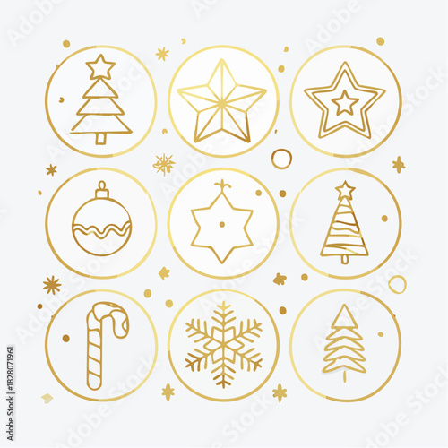 Decorazioni natalizie, fiocchi di neve, oro