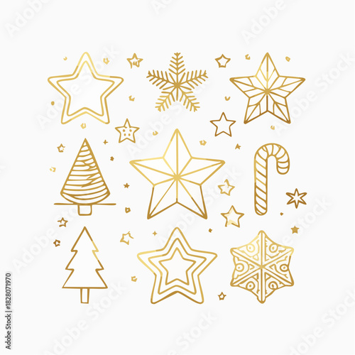 Decorazioni natalizie, fiocchi di neve, oro