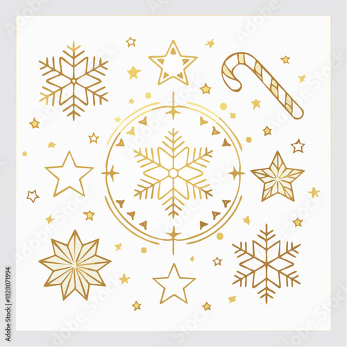 Decorazioni natalizie, fiocchi di neve, oro