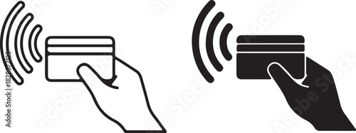 Hand Holding Credit Card With Wireless Payment Signal Icons vector illustration on transparent background