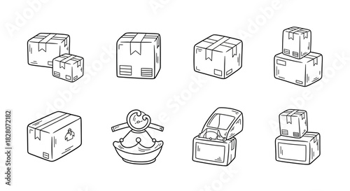 Hand drawn box collection featuring packages and unique combinations