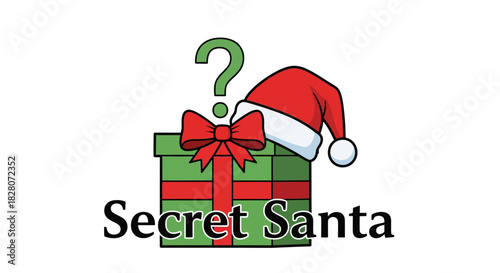 Mystery gift with santa hat and question mark for secret santa celebration