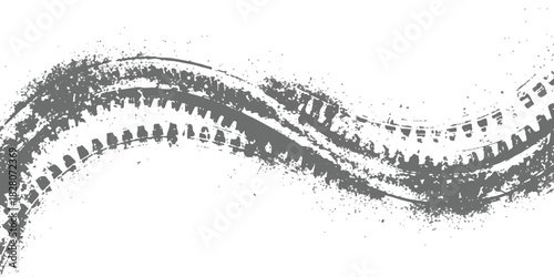 Gritty tire tracks, dirty splatters, rough texture, dynamic grunge vector art.