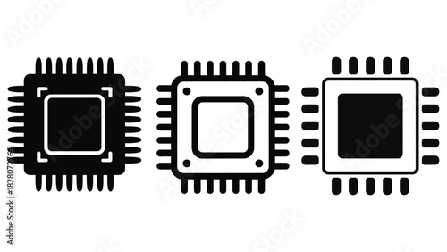 Set of processor icons simple flat vector design element Isolated on transparent background, png