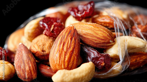 A bag of mixed nuts including almonds and cashews