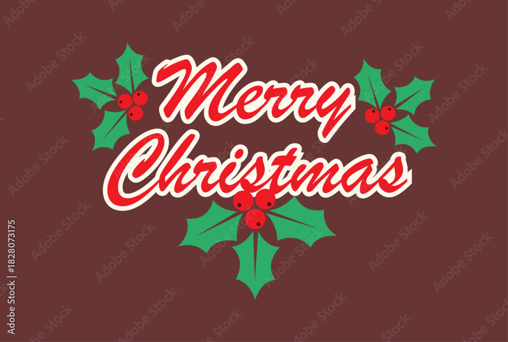 Fototapeta premium Feliz navidad roja con hojas de muérdago