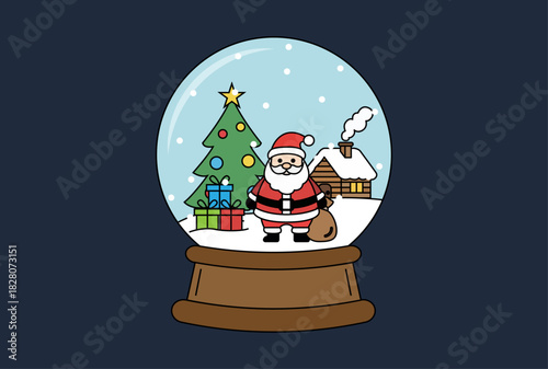 Bola de nieve de navidad con papá noel y árbol de navidad 