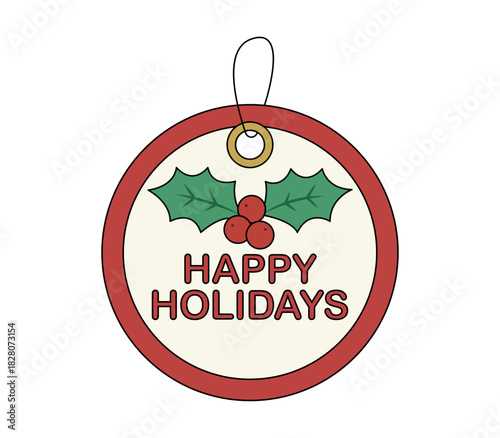 Etiqueta de regalo redonda con acebo y saludo festivo 