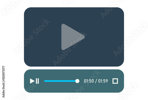 Interfaz de reproductor de vídeo plano con botón de inicio y controles inferiores