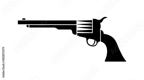 Revolver gun firearm weapon handgun vintage silhouette black illustration old antique western classic pistol retro wild west cowboy sidearm drawing outline isolated object dangerous steel metal