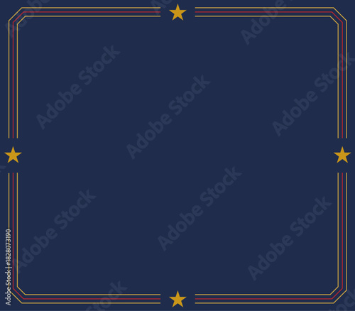 Marco decorativo elegante con líneas y estrellas sobre fondo azul oscuro
