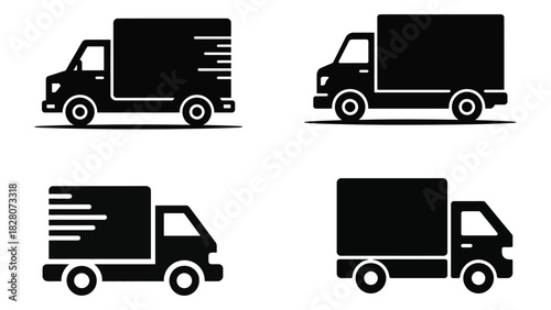 Set of delivery truck icons simple flat vector design for logistics and transportation Isolated on transparent background, png