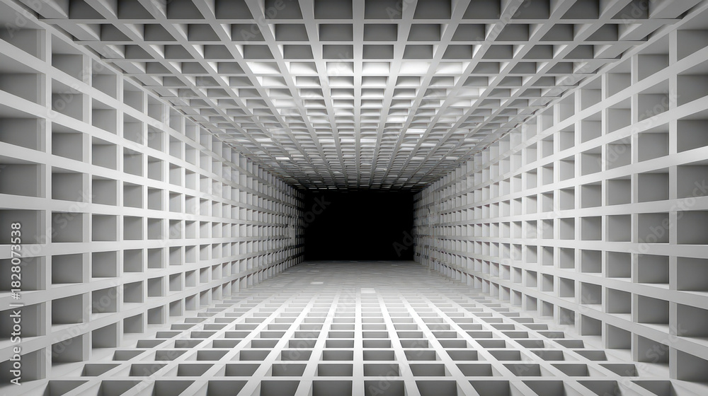 Obraz premium A white room with a large empty space and a black hole in the middle