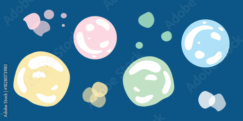 Bubble set, soap orbs illustration. Floating bubble pack, play bubbles. Bubble motif collection, round soap shapes
