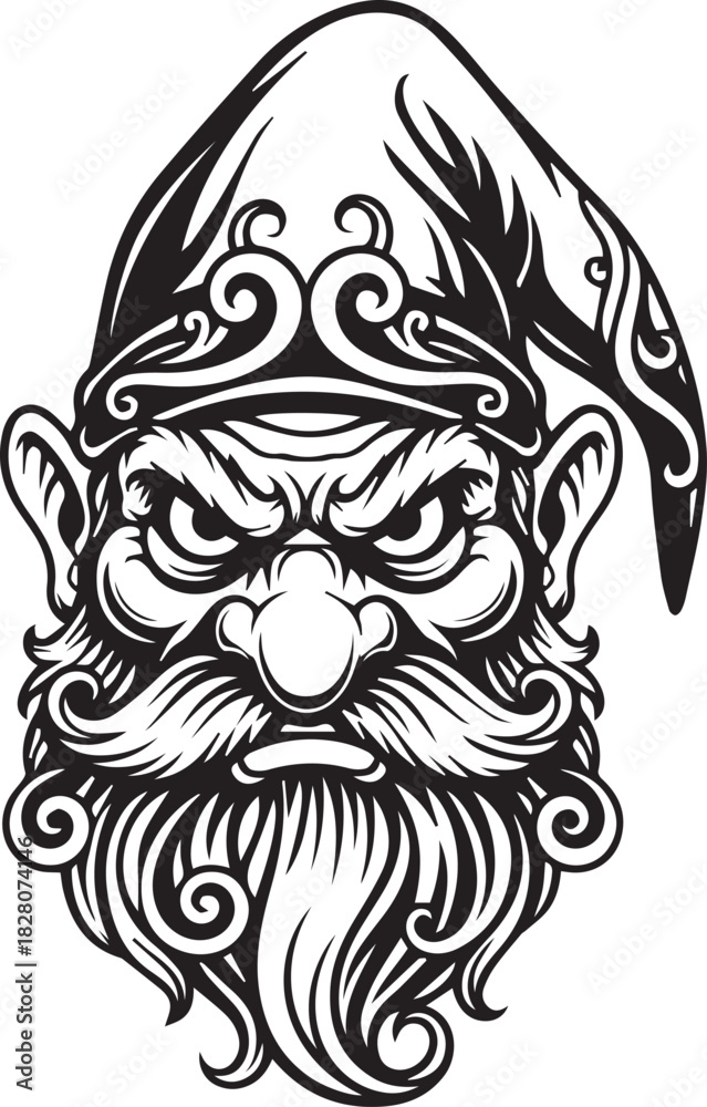 Obraz premium Angry Gnome Dwarf Head Mascot with Beard and Hat
