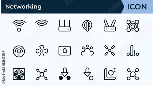 Set of Networking and Technology Icons Including Wi- Fi, Routers, and Drones wifi signal