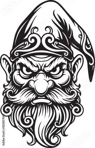 Angry Gnome Dwarf Head Mascot with Beard and Hat