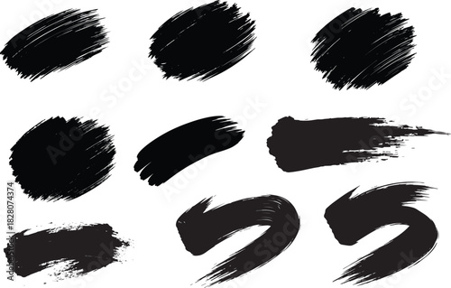 Black Brushstroke Collection on White Background