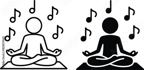 Mindfulness meditation with music notes, calm and inner peace