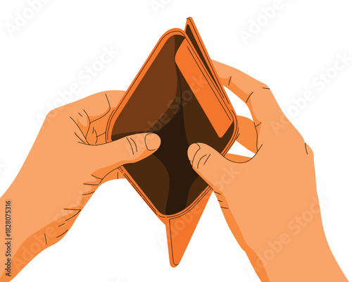 Hands holding an empty wallet, representing financial hardship and lack of money.