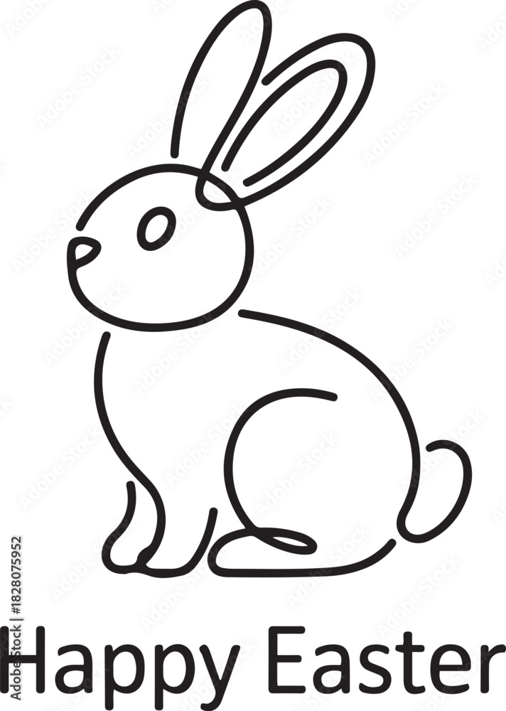 Obraz premium Continuous one line drawing of Easter Bunny. Happy Easter bunny greeting card in simple linear style. Concept vector art. one line Icon drawing