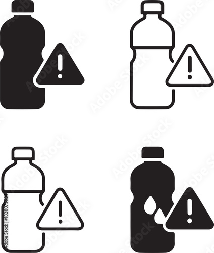 Hydration reminder icon, daily water tracker, wellness alert, health reminder, hydration intake alert, wellness tracker, isolated black vector, minimal thin stroke