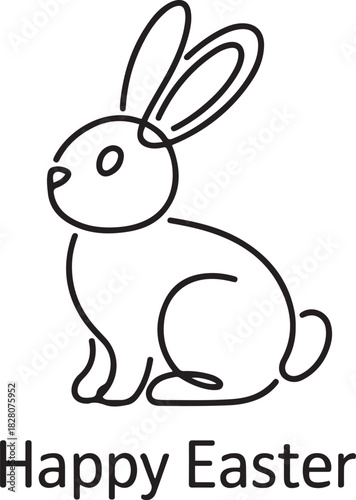 Continuous one line drawing of Easter Bunny. Happy Easter bunny greeting card in simple linear style. Concept vector art. one line Icon drawing