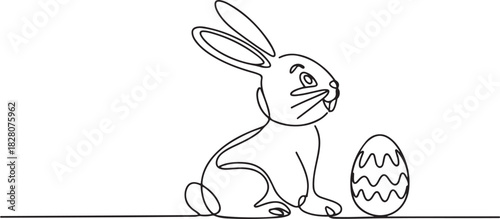 Continuous one line drawing of Easter Bunny. Happy Easter bunny greeting card in simple linear style. Concept vector art. one line Icon drawing