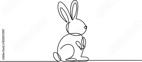 Continuous one line drawing of Easter Bunny. Happy Easter bunny greeting card in simple linear style. Concept vector art. one line Icon drawing