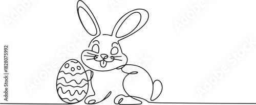 Continuous one line drawing of Easter Bunny. Happy Easter bunny greeting card in simple linear style. Concept vector art. one line Icon drawing