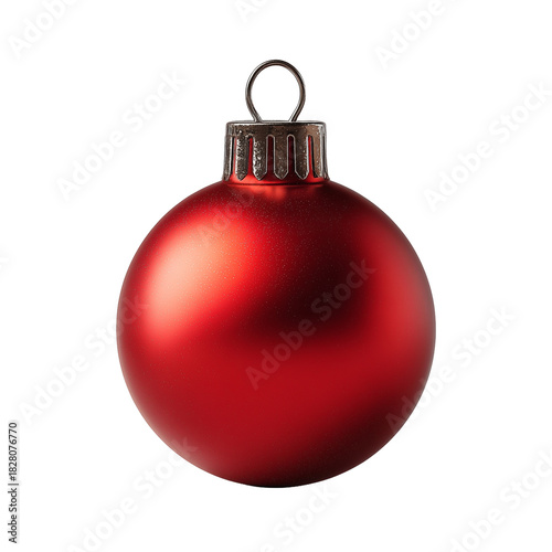 Matte Red Christmas Bauble — Non-Glare Finish (Isolated on White)