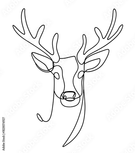Abstract continuous line art drawing of a stag's head with large antlers.Isolated transparent background ( include cut-out PNG file )