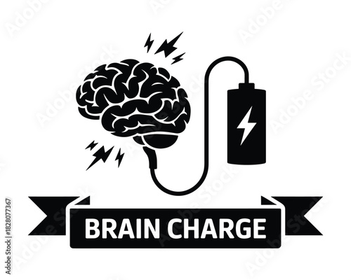 Brain Charge Conceptual Illustration of Mental Energy Renewal and Recharge 