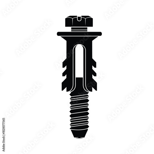 Black silhouette of a screw with a nut and washer bolt