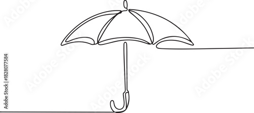 Continuous one line drawing of opened umbrella. Single line drawing illustration of umbrella protection for rain and uv. one line Icon drawing
