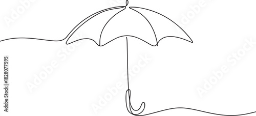 Continuous one line drawing of opened umbrella. Single line drawing illustration of umbrella protection for rain and uv. one line Icon drawing