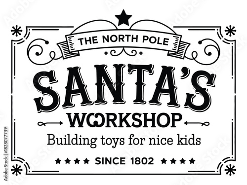 workshop wooden sign illustration, clean white background with red and green holiday accents, perfect for festive promotions, greeting cards, invitation templates, and seasonal 