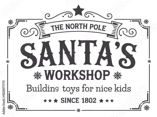  workshop direction sign on clean white background, wooden board with red and green holiday colors, element for festive advertising, greeting cards, invitations, seasonal decorations,