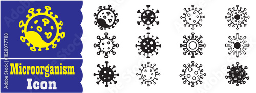 Set of Viral microorganism icon, Viral microorganism Black vector collection