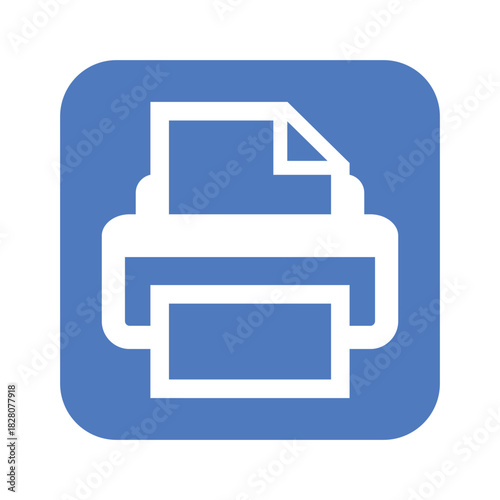 Blue square button with white printer icon for office document print